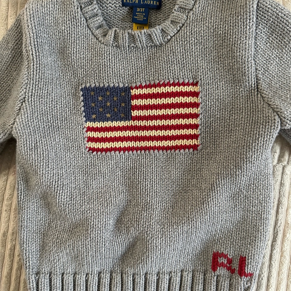 Ralph Lauren Gray Knit Sweater with Flag Design